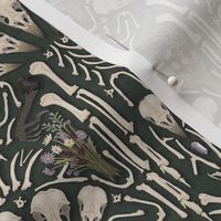 Corvid bones art deco - abstract geometric with skulls and bones, raven claw, dried flowers - forest green - small