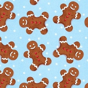 gingerbread man , Christmas fabric,christmas cookies textured blue medium scale