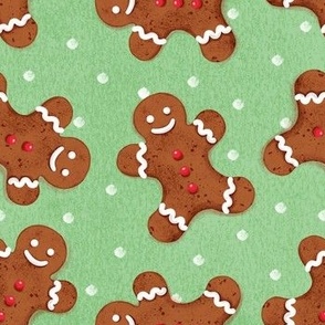 gingerbread man , Christmas fabric,christmas cookies textured green large scale
