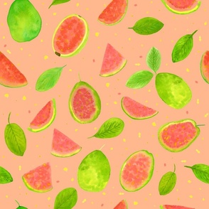 Tropical Watercolor Guavas on Melon