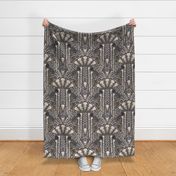 Corvid bones art deco - whimsical abstract geometric with skulls and bones, raven claw, dried flowers - ash grey - extra large