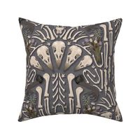 Corvid bones art deco - whimsical abstract geometric with skulls and bones, raven claw, dried flowers - ash grey - large