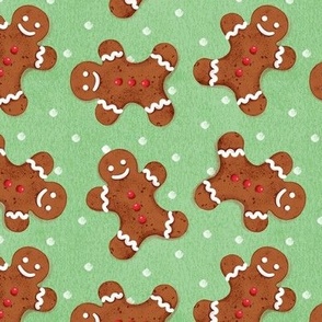 gingerbread man , Christmas fabric,christmas cookies textured green medium scale