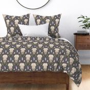 Raven Skull and flowers - whimsical goth damask with crow's skulls, crystals and dried flowers - ash grey - large