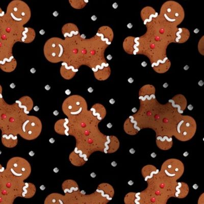 gingerbread man , Christmas fabric,christmas cookies black medium scale