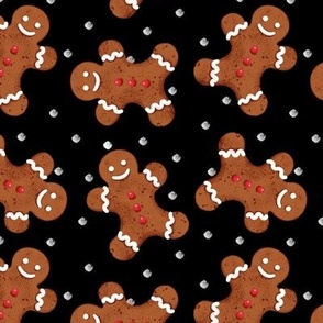 gingerbread man , Christmas fabric,christmas cookies black medium scale