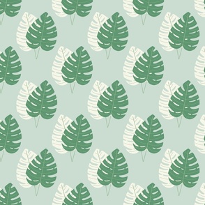Green and White Palm Leaves /  Medium