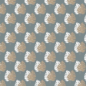Brown and  White Palm Leaves on Grey /  Small