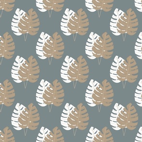 Brown and  White Palm Leaves on Grey / Medium