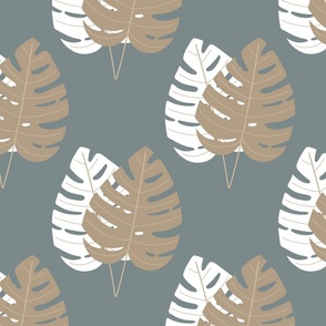 Brown and  White Palm Leaves on Grey/  Large