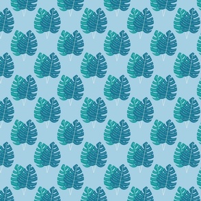 Blue and Teal  Palm Leaves/ Small