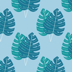 Blue and Teal  Palm Leaves / Large