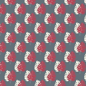 Red and Cream Palm Leaves on Grey  / small