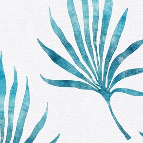 caribbean palm leaf - watercolor turquoise palm leaves - whimsical blue botanical wallpaper