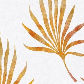 mustard palm leaf - watercolor marigold and mustard palm leaves - whimsical fall botanical wallpaper
