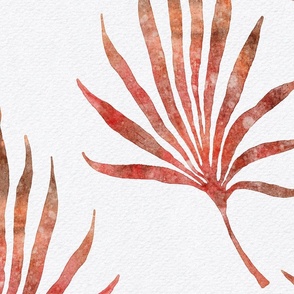poppy red palm leaf - watercolor mustard and red palm leaves - whimsical fall botanical wallpaper