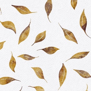 mustard delicate leaf - watercolor cinnamon and mustard leaves - whimsical brown botanical wallpaper