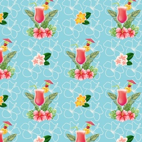 Tropical Fruit Cocktail and Flower Pastel Blue
