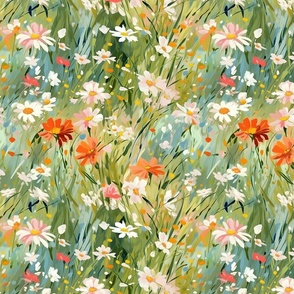 Windswept meadow with multi floral print