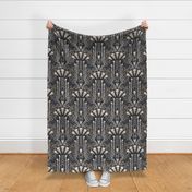 Corvid bones art deco - whimsical abstract geometric with skulls and bones, raven claw, dried flowers - dark steel blue - large