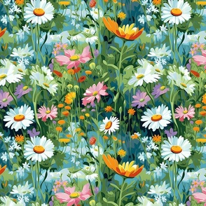 Bright and vivid floral meadow with daisies 