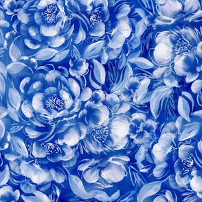 White watercolor wedding peonies on royal blue background