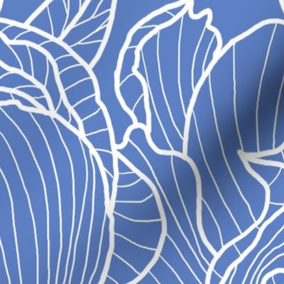 lineart peonies - white on blue, medium scale