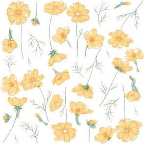 Sketched Yellow Bustling Buttercups Floral Pattern Print