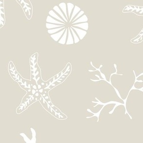 Starfish and Shells Underwater - Large - White on Linen