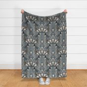 Corvid bones art deco - whimsical abstract geometric with skulls and bones, raven claw, dried flowers - dusty blue - extra large