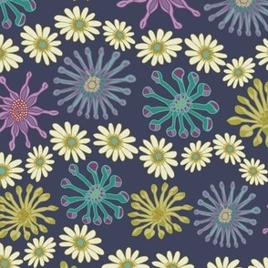 A WAVE OF AFRICAN DAISIES-NAVY BLUE