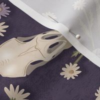 Raven Skull and flowers - whimsical goth damask with crow's skulls, crystals and dried flowers - purple - large