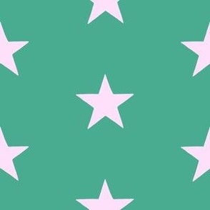 Blush Pink on Emerald Green Stars // 6" x 6"