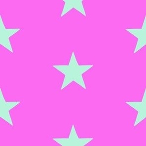 Mint Green on Hot Pink Stars // 6" x 6"