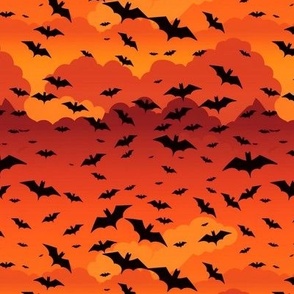 Bats Flying in an Orange Sky