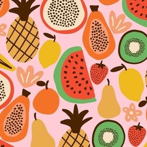 Colorful tropical fruits in pink - Medium scale