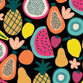 Colorful tropical fruits in black - Medium scale