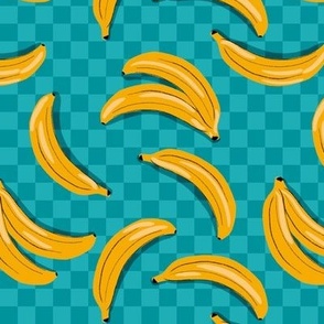 90s skater bananas - teal checkerboard 