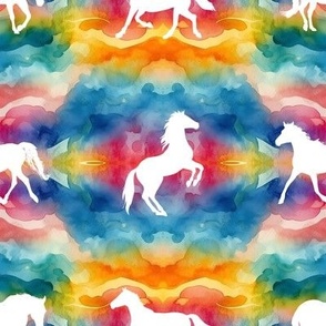 White Horses on Rainbow Tie Dye