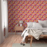 Painted Flowers / Dense Daisies - Bright Retro Floral // Large Scale