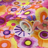 Painted Flowers / Dense Daisies - Bright Retro Floral // Large Scale