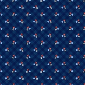 Tiny Flowers on Navy Blue Checks, small scale