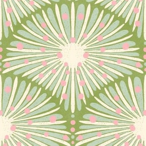 Hand-Drawn Retro Inspired Abstract Kiwi Scallop Print in Lime Green_Large