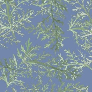 Watercolor Ferns Light Sage on Dusty Blue