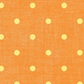 Yellow and Orange Polka Dots | Medium Scale Linen Textured Dots