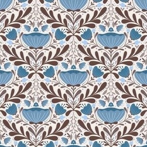 Edith - Diamond Floral, Blue + Brown, Small Scale (3x3)