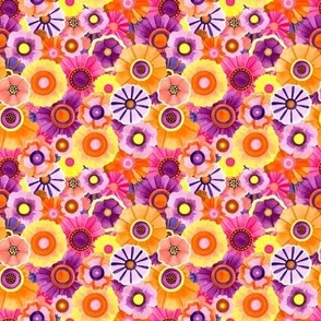 Painted Flowers / Dense Daisies - Bright Retro Floral // Small Scale