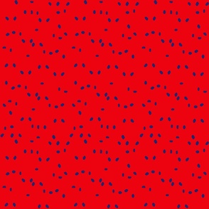 12x12 Scattered Spots royal blue on red