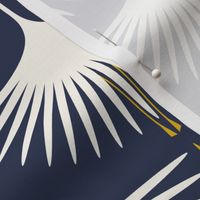 Art Deco Swans - Cream on Epic Navy - 6" wide repeat