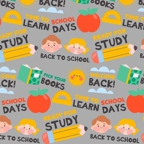 Back to school phrases and art on grey